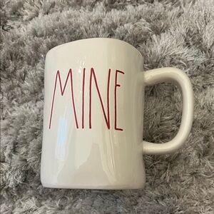 NWT Rae Dunn White Red Ceramic Mug with 'MINE' Design